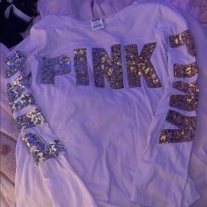 PINK Victoria's Secret pink ombré Long Sleeve with Silver Sequins size M